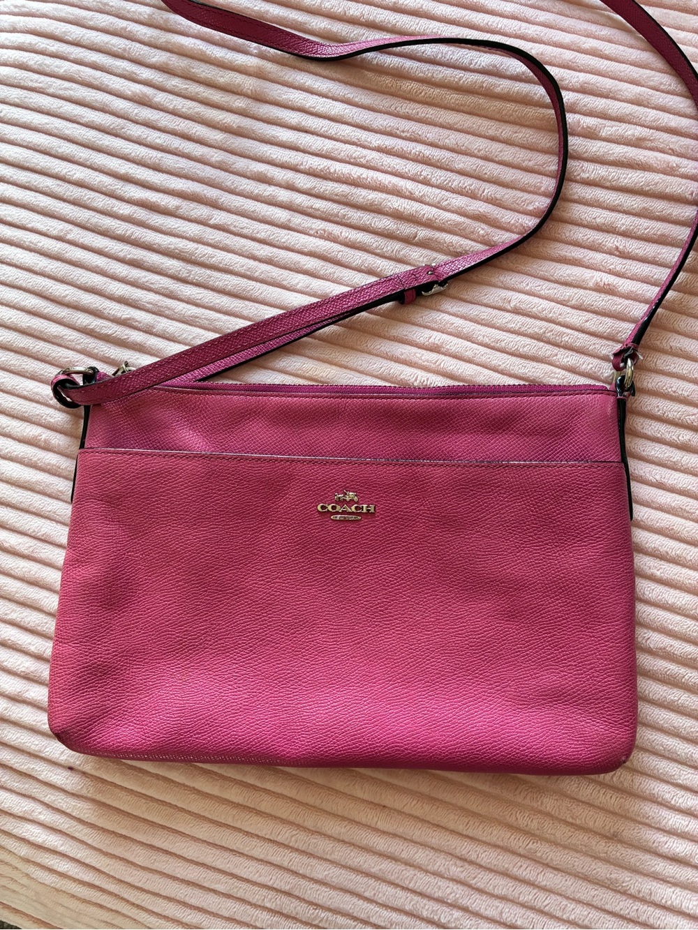 Coach Pink Pebbled Leather Crossbody Bag with Gold Logo